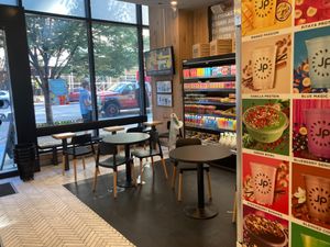 They added tables and chairs since the last time I visited. at Juice Press - Amsterdam Ave in New York City