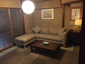 Comfy western sofa at Maneki Machiya in Kyoto