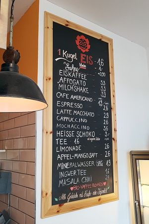 Current menu of beverages at Balaram Eis in Berlin
