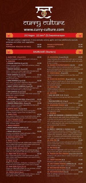 Menu at Curry Culture in Stockport