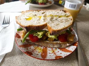 Vegan tempeh sandwich at Cafe Jesusbaren in Malmo