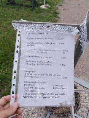 Menue 07/21 at Huendeleskopfhuette in Pfronten-kappel