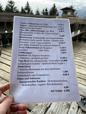 Speisekarte   at Huendeleskopfhuette in Pfronten-kappel