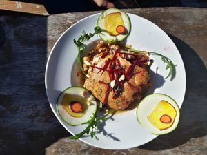 Zucchini lasagne with an almond sauce at Huendeleskopfhuette in Pfronten-kappel