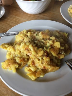 Vegan Kasspatzn aka Käsespätzle (call ahead to order!) at Huendeleskopfhuette in Pfronten-kappel