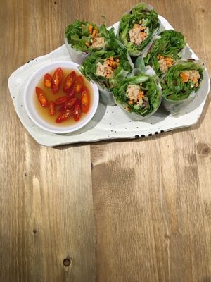Tempeh summer rolls. made with local quality tempeh - zero bitterness at Flourish 元禾食堂 - Yuán Hé ShíTáng in Taipei