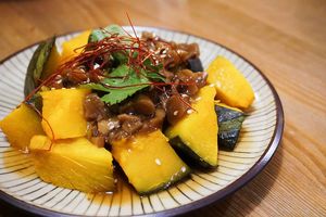 Pumpkin with Vegan Minced Mushroom Sauce at Flourish 元禾食堂 - Yuán Hé ShíTáng in Taipei