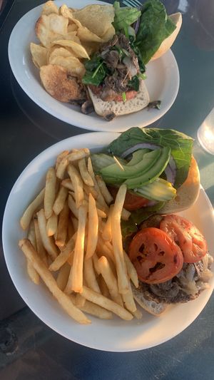 Black bean mushroom burger & beyond burger vegan supreme  at Priest Station Cafe in Big Oak Flat