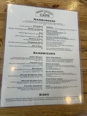 Lunch menu   at Priest Station Cafe in Big Oak Flat