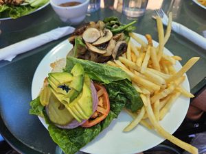 Vegan burger at Priest Station Cafe in Big Oak Flat