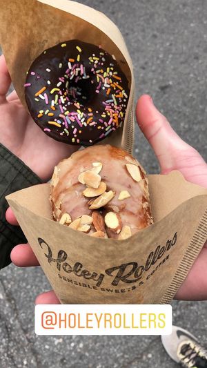 Chocolate sprinkles and maple almond—so good!!! at Holey Rollers Bakery in Oklahoma City
