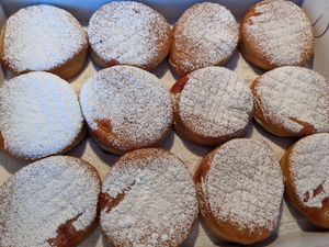 Special order of strawberry-filled donuts at Holey Rollers Bakery in Oklahoma City