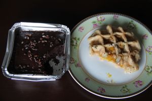 Vegan chocolate cake and tofu waffle.  at Greenheart in Chiang Mai