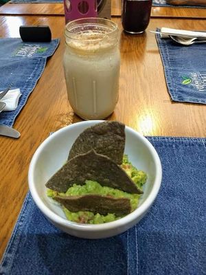 Guacamole with blue tortilla chips at Reforma Market in Veracruz