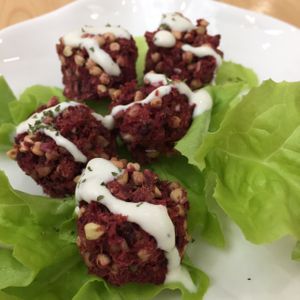 Beetroot falafel  at Beauty and Juice - Kwun Tong in Kowloon