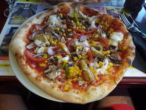 Vegan pizza (can't remember the name but it's something like "Varelara") at Le London in Calais