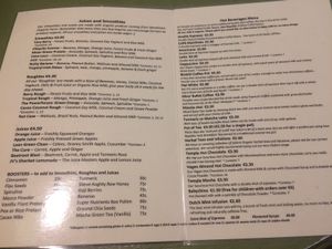 Drinks menu at Cafe Temple in Galway