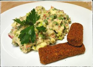 Raw salad with "fish fingers" at AkoRepa in Presov