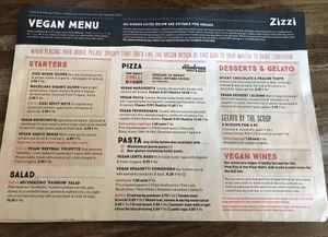 The vegan menu at Zizzi - Aberdeen in Aberdeen