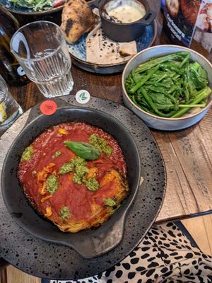 Vegan lasagne with a side of broccoli and seasonal greens at Zizzi - Bristol Cabot Circus  in Bristol