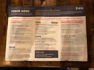 Vegan menu at Zizzi in Bromley