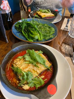 rainbow lasagne with greens on the side at Zizzi - Bene't St in Cambridge