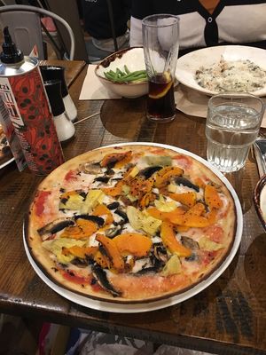 Vegan pizza with butternut squash  at Zizzi in Cheltenham