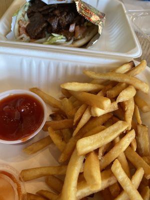 Texas BBQ Greek gyro with fries  at Loving Hut in Litchfield Park