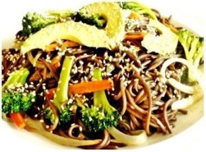 Jewel of the East - Buckwheat soba noodle, carrot, broccoli and onion in special homemade sauce.  Topped with avocado,  roasted sesame seed and sesame oil.
 at Loving Hut in Litchfield Park