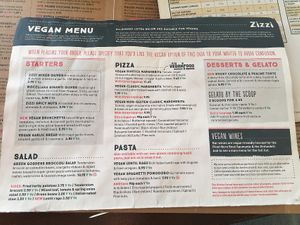 vegan menu at Zizzi - Leith in Edinburgh