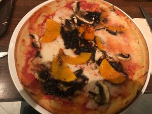 Delicous vegan pizza with vegan mozzarella, butternut squash, balsamic Caramelised onions and mushrooms ❤️ at Zizzi in Haywards Heath