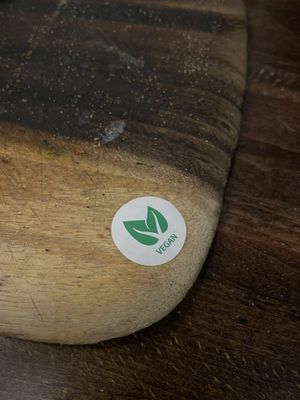 Vegan sticker indicating the food is vegan  at Zizzi in Inverness