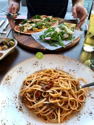 Lentil ragu and skinny pizza. at Zizzi in Inverness