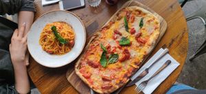 Pizza rustical version and plain spaghetti pasta  at Zizzi in Inverness