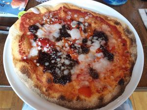 Vegan Margherita Pizza with caramelised onions and pepper at Zizzi - Liverpool One in Liverpool