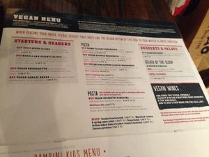 the vegan menu at Zizzi - Canary Wharf in East London