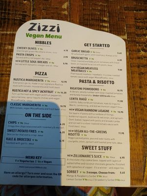 Vegan Menu at Zizzi - Tower Hill in London