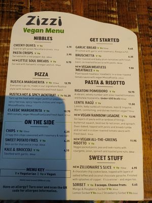 Vegan Menu at Zizzi - Tower Hill in London