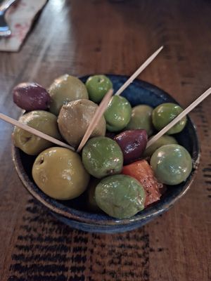 Olive nibbles at Zizzi - Piccadilly Gardens in Manchester