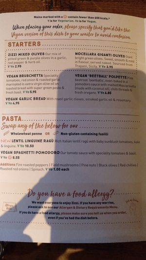 Menu at Zizzi - Piccadilly Gardens in Manchester