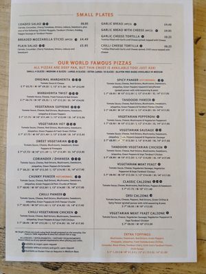 Menu at Mr Singh's in East London