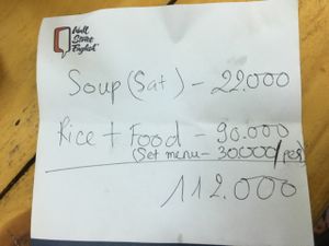 the bill for 3 people at A Di Da Phat in Ho Chi Minh City