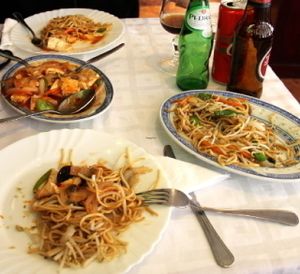 Fried noodles with vegetables and tofu sauce.  at Li & Liu Mei Si Cheng in Sintra