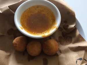 Millet croquets, we ate the rest of them, They were delicious, Perfect kid's food at Vegano Azul  in Suances
