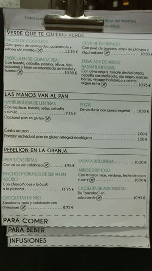 menu at Vegano Azul  in Suances