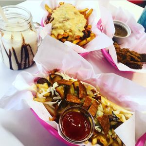 Hot dog and chilli cheese fries at The Burger Garden in Sheffield