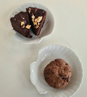 Brownie and a chocolate cookie for dessert. at Cafe Frida in Trois-rivieres