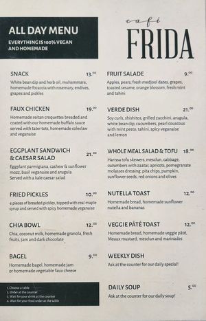 The menu in English. at Cafe Frida in Trois-rivieres