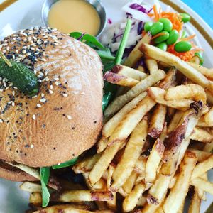 Burger de ";poulet"; at Cafe Frida in Trois-rivieres