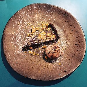 vegan chocolate torte with honeycomb (vegan) and coconut sorbet at Zizzi in Nottingham